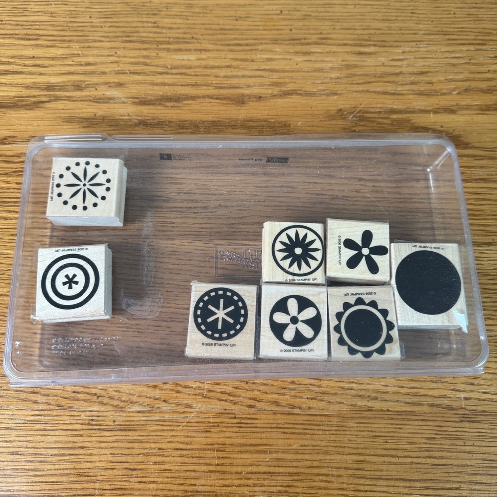 Stampin Up Big Pieces Wood Block Rubber Stamp Set of 8 Floral Geometric Designs